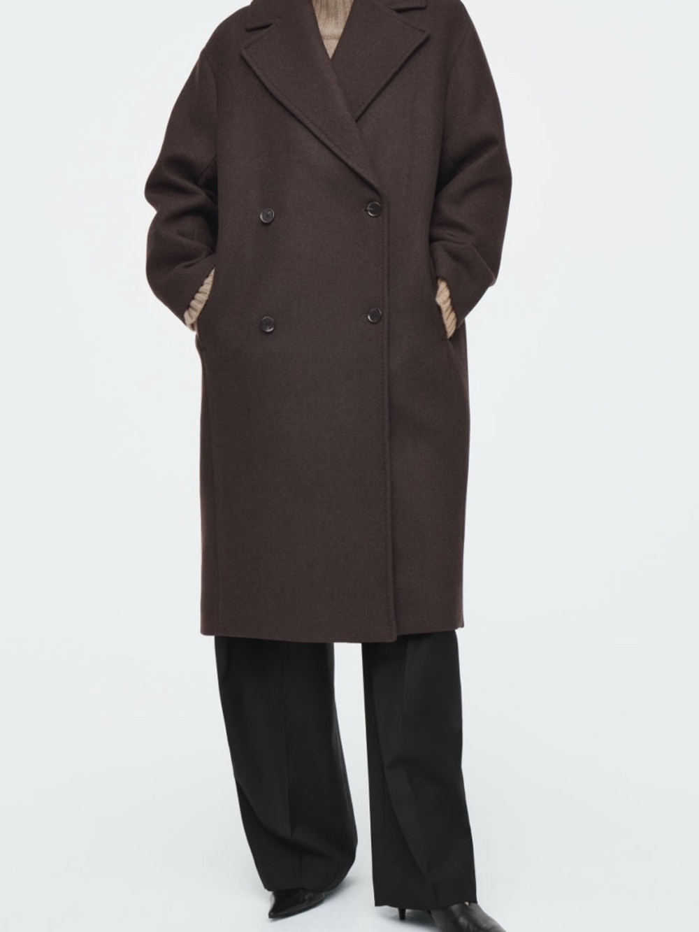 COS - Long Wool Coat (Dark Brown)